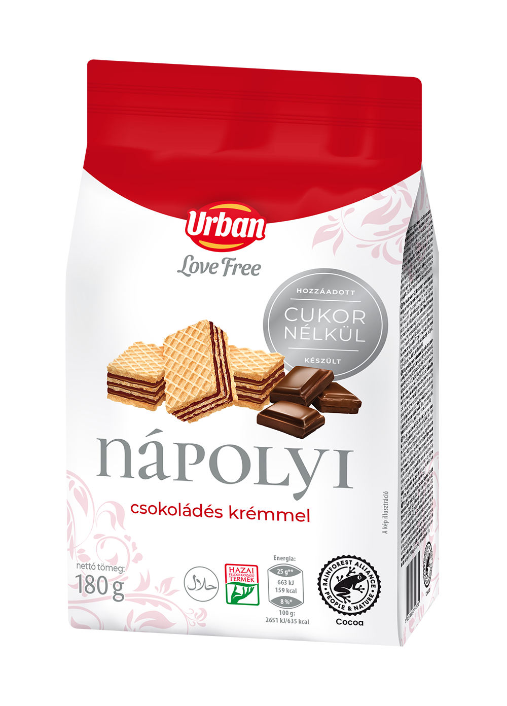 URBAN LOVE FREE csokoládés nápolyi 180g hozzáadott cukor nélkül